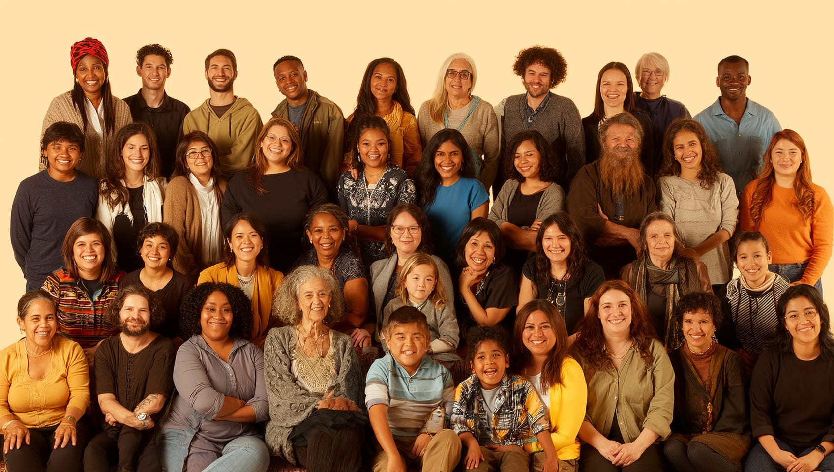 A warm multi generational group representing the Foundation's students, seniors, and community programs